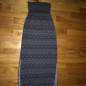 Strapless Patterned Navy Maxi Dress